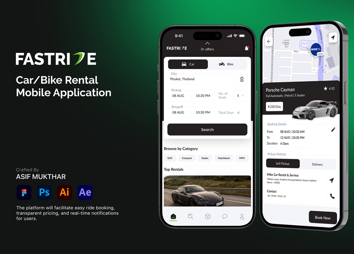 Fastride car and bike rental mobile app